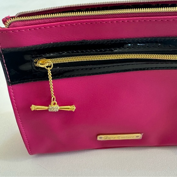 Juicy Couture Clutch Pink Gold Accent PVC Cosmetic Makeup Bag Double Zip Pockets - Picture 9 of 10